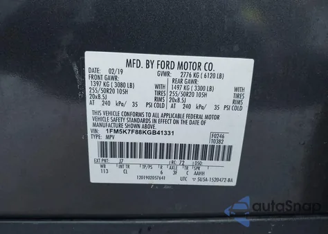 2019 Ford Explorer Limited z USA, uszkodzony, nr VIN 1FM5K7F88KGB41331